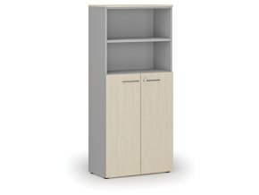 Kombinovaná kancelářská skříň PRIMO GRAY, dveře na 3 patra, 800 x 420 x 1781 mm, šedá/bříza
