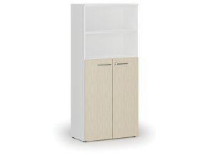 Kombinovaná kancelářská skříň PRIMO WHITE, dveře na 3 patra, 800 x 420 x 1781 mm, bílá/bříza