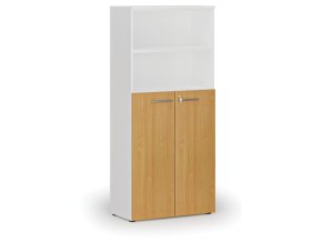 Kombinovaná kancelářská skříň PRIMO WHITE, dveře na 3 patra, 800 x 420 x 1781 mm, bílá/buk