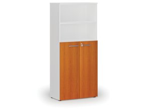 Kombinovaná kancelářská skříň PRIMO WHITE, dveře na 3 patra, 800 x 420 x 1781 mm, bílá/třešeň