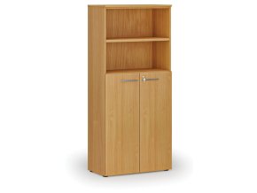 Kombinovaná kancelářská skříň PRIMO WOOD, dveře na 3 patra, 800 x 420 x 1781 mm, buk