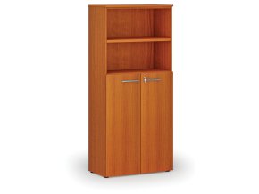 Kombinovaná kancelářská skříň PRIMO WOOD, dveře na 3 patra, 800 x 420 x 1781 mm, třešeň