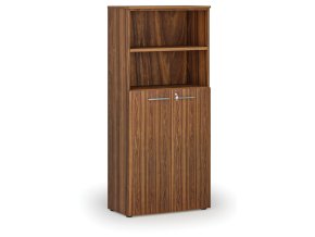 Kombinovaná kancelářská skříň PRIMO WOOD, dveře na 3 patra, 800 x 420 x 1781 mm, ořech