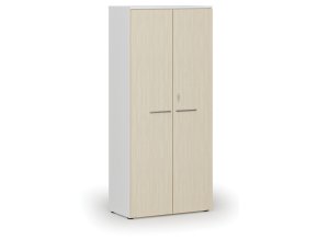 Kancelářská skříň s dveřmi PRIMO WHITE, 800 x 420 x 1781 mm, bílá/bříza