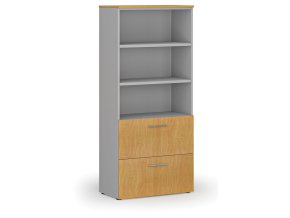 Skříň se zásuvkami pro závěsné složky PRIMO GRAY, 800 x 420 x 1781 mm, šedá/buk