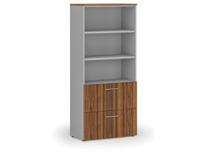 Skříň se zásuvkami pro závěsné složky PRIMO GRAY, 800 x 420 x 1781 mm, šedá/ořech