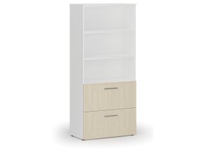 Skříň se zásuvkami pro závěsné složky PRIMO WHITE, 800 x 420 x 1781 mm, bílá/bříza