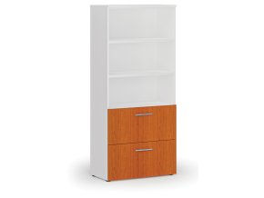 Skříň se zásuvkami pro závěsné složky PRIMO WHITE, 800 x 420 x 1781 mm, bílá/třešeň