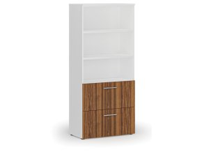 Skříň se zásuvkami pro závěsné složky PRIMO WHITE, 800 x 420 x 1781 mm, bílá/ořech