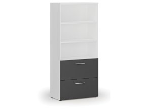 Skříň se zásuvkami pro závěsné složky PRIMO WHITE, 800 x 420 x 1781 mm, bílá/grafit