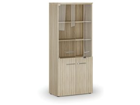 Kombinovaná kancelářská skříň PRIMO WOOD s dřevěnými a skleněnými dveřmi, 800 x 420 x 1781 mm, dub přírodní