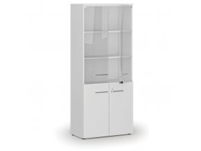 Kombinovaná kancelářská skříň PRIMO WHITE s dřevěnými a skleněnými dveřmi, 1781 x 800 x 420 mm, bílá
