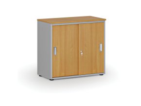 Kancelářská skříň se zasouvacími dveřmi PRIMO GRAY, 800 x 420 x 740 mm, šedá/buk