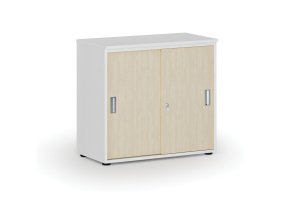 Kancelářská skříň se zasouvacími dveřmi PRIMO WHITE, 800 x 420 x 740 mm, bílá/bříza