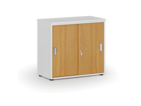 Kancelářská skříň se zasouvacími dveřmi PRIMO WHITE, 800 x 420 x 740 mm, bílá/buk