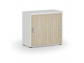 Kancelářská skříň se zasouvacími dveřmi PRIMO WHITE, 740 x 800 x 420 mm, bílá/dub přírodní