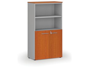 Kombinovaná kancelářská skříň PRIMO GRAY, dveře na 2 patra, 1434 x 800 x 420 mm, šedá/třešeň