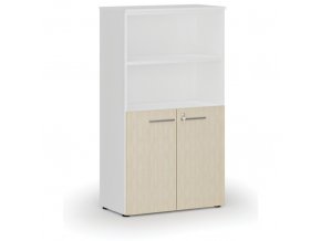 Kombinovaná kancelářská skříň PRIMO WHITE, dveře na 2 patra, 1434 x 800 x 420 mm, bílá/bříza
