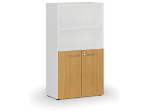 Kombinovaná kancelářská skříň PRIMO WHITE, dveře na 2 patra, 800 x 420 x 1434 mm, bílá/buk