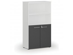 Kombinovaná kancelářská skříň PRIMO WHITE, dveře na 2 patra, 1434 x 800 x 420 mm, bílá/grafit