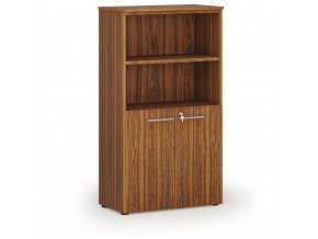 Kombinovaná kancelářská skříň PRIMO WOOD, dveře na 2 patra, 1434 x 800 x 420 mm, ořech