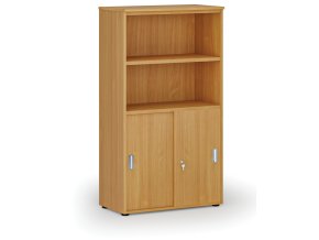 Kombinovaná kancelářská skříň PRIMO WOOD, zasouvací dveře na 2 patra, 800 x 420 x 1434 mm, buk