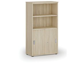 Kombinovaná kancelářská skříň PRIMO WOOD, zasouvací dveře na 2 patra, 800 x 420 x 1434 mm, dub přírodní
