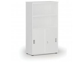 Kombinovaná kancelářská skříň PRIMO WHITE, zasouvací dveře na 2 patra, 1434 x 800 x 420 mm, bílá
