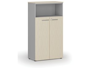 Kombinovaná kancelářská skříň PRIMO GRAY, dveře na 3 patra, 1434 x 800 x 420 mm, šedá/bříza