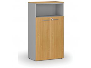 Kombinovaná kancelářská skříň PRIMO GRAY, dveře na 3 patra, 1434 x 800 x 420 mm, šedá/buk