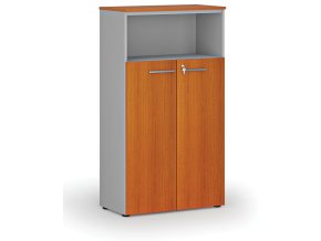 Kombinovaná kancelářská skříň PRIMO GRAY, dveře na 3 patra, 1434 x 800 x 420 mm, šedá/třešeň