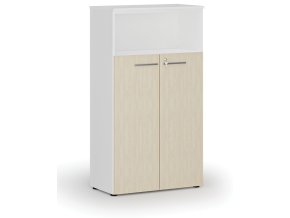 Kombinovaná kancelářská skříň PRIMO WHITE, dveře na 3 patra, 1434 x 800 x 420 mm, bílá/bříza