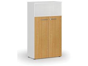 Kombinovaná kancelářská skříň PRIMO WHITE, dveře na 3 patra, 800 x 420 x 1434 mm, bílá/buk