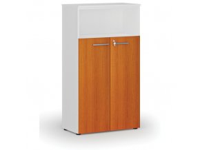 Kombinovaná kancelářská skříň PRIMO WHITE, dveře na 3 patra, 1434 x 800 x 420 mm, bílá/třešeň