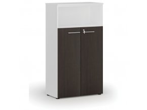 Kombinovaná kancelářská skříň PRIMO WHITE, dveře na 3 patra, 1434 x 800 x 420 mm, bílá/wenge