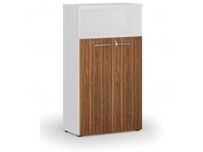 Kombinovaná kancelářská skříň PRIMO WHITE, dveře na 3 patra, 1434 x 800 x 420 mm, bílá/ořech