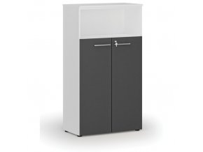 Kombinovaná kancelářská skříň PRIMO WHITE, dveře na 3 patra, 1434 x 800 x 420 mm, bílá/grafit