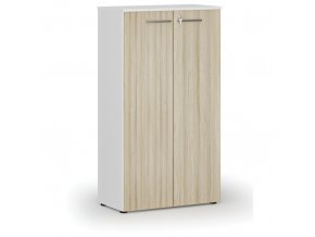 Kancelářská skříň s dveřmi PRIMO WHITE, 1434 x 800 x 420 mm, bílá/dub přírodní