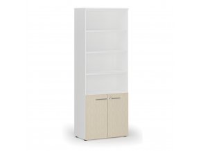 Kombinovaná kancelářská skříň PRIMO WHITE, dveře na 2 patra, 2128 x 800 x 420 mm, bílá/bříza