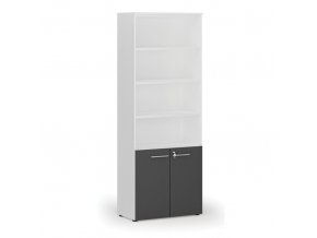 Kombinovaná kancelářská skříň PRIMO WHITE, dveře na 2 patra, 2128 x 800 x 420 mm, bílá/grafit