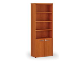 Kombinovaná kancelářská skříň PRIMO WOOD, dveře na 2 patra, 2128 x 800 x 420 mm, třešeň