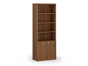 Kombinovaná kancelářská skříň PRIMO WOOD, dveře na 2 patra, 2128 x 800 x 420 mm, ořech