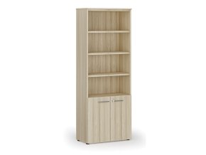 Kombinovaná kancelářská skříň PRIMO WOOD, dveře na 2 patra, 2128 x 800 x 420 mm, dub přírodní