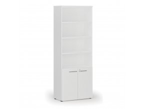 Kombinovaná kancelářská skříň PRIMO WHITE, dveře na 2 patra, 2128 x 800 x 420 mm, bílá