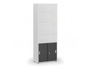 Kombinovaná kancelářská skříň PRIMO WHITE, zasouvací dveře na 2 patra, 2128 x 800 x 420 mm, bílá/grafit