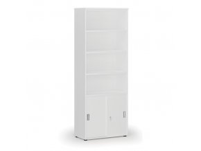 Kombinovaná kancelářská skříň PRIMO WHITE, zasouvací dveře na 2 patra, 2128 x 800 x 420 mm, bílá