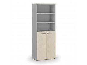 Kombinovaná kancelářská skříň PRIMO GRAY, dveře na 3 patra, 2128 x 800 x 420 mm, šedá/bříza