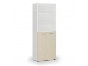Kombinovaná kancelářská skříň PRIMO WHITE, dveře na 3 patra, 2128 x 800 x 420 mm, bílá/bříza