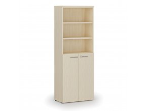Kombinovaná kancelářská skříň PRIMO WOOD, dveře na 3 patra, 2128 x 800 x 420 mm, bříza