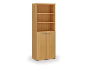 Kombinovaná kancelářská skříň PRIMO WOOD, dveře na 3 patra, 800 x 420 x 2128 mm, buk